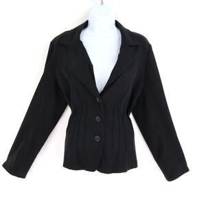 Notations Blazer Jacket Womens‎ Sz L Black Polyester Blend Lined 3 Front Buttons